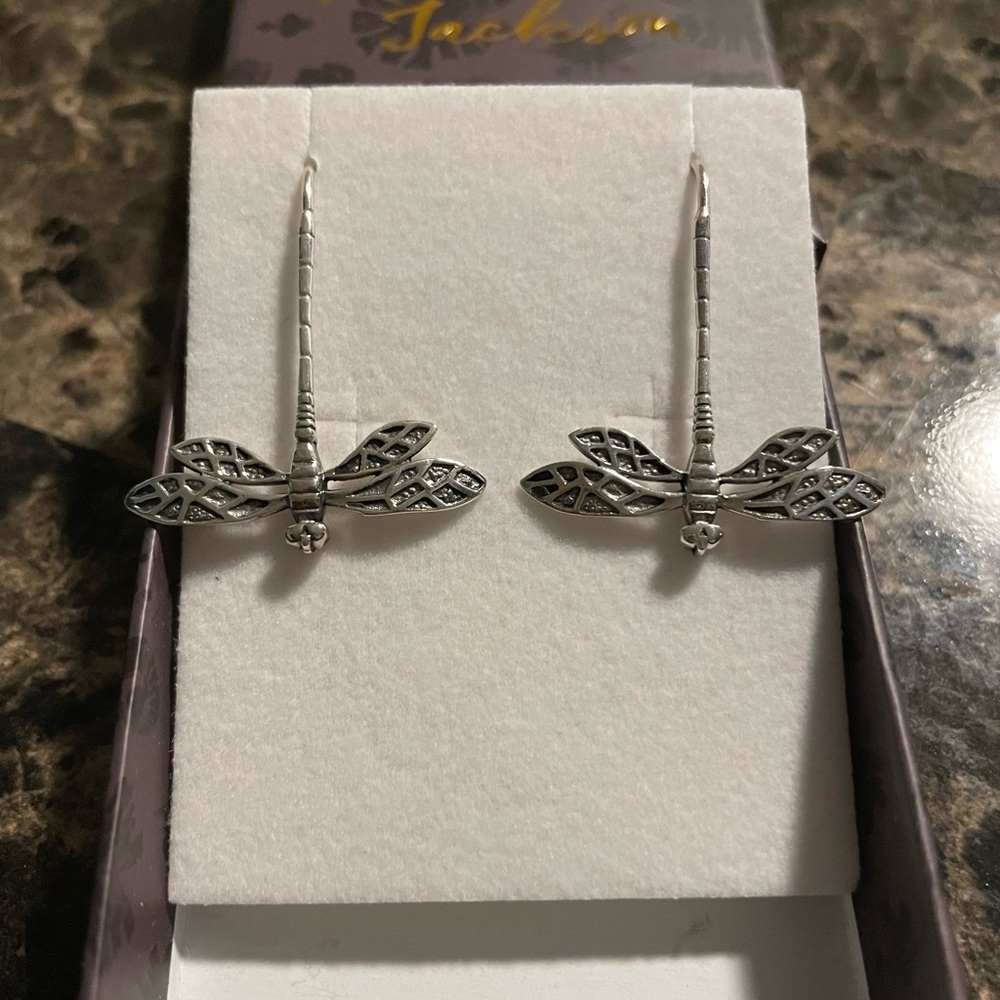 NWT: Sterling Silver Dragonfly Drop Earrings